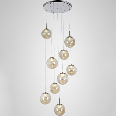 Ball Glass Multiple Hanging Light Modern Chrome Finish Ceiling Pendant with Crystal Decor