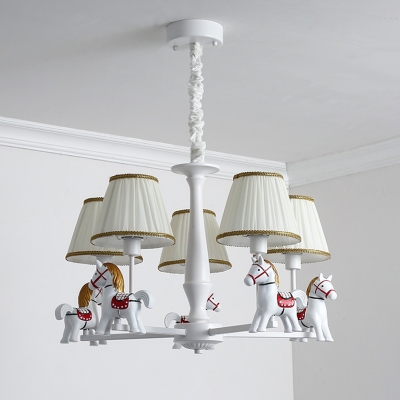 Cartoon Steed Pendant Light Fixture Resin Child Bedroom Chandelier with Empire Lamp Shade in White