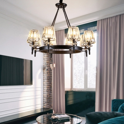 Clear Prismatic Crystal Conical Chandelier Vintage Bedroom Ceiling Suspension Lamp in Black