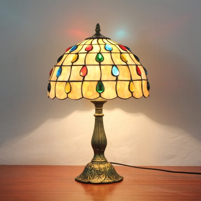 Dome Shaped Nightstand Lamp Tiffany Hand Rolled Art Glass Single-Bulb Table Light