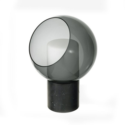 Dome Smoke Glass Night Table Light Designer Single Black Nightstand Lighting with Milk Glass Shade Inside