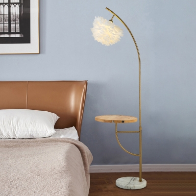 Feather Rose Shaped Floor Light Nordic Single Gold Standing Lamp with Wooden Tray
