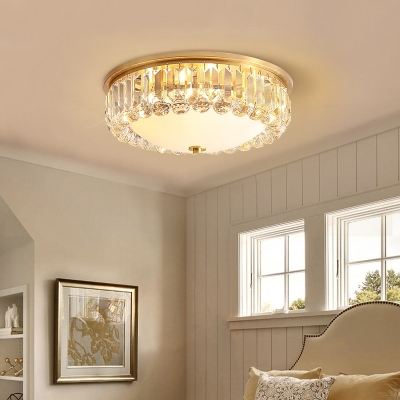 Gold Finish 4-Light Ceiling Fixture Postmodern Crystal Bowl Flush Mount Lamp with Opal Glass Diffuser