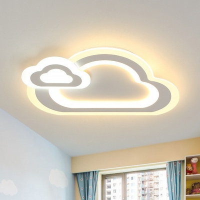 Kids Cartoon Shaped Flush Mount Ceiling Light Acrylic Bedroom LED Flushmount in White