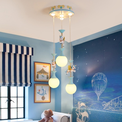 Merry-Go-Round Bedroom Multi Pendant Resin Kids Style Hanging Lamp with Ball Opal Glass Shade