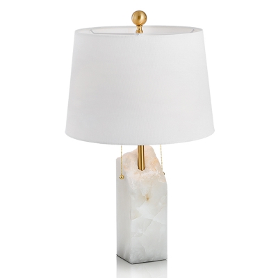 Mica Block Pull-Chain Night Lamp Post-Modern 1-Light White Table Lighting with Fabric Empire Shade