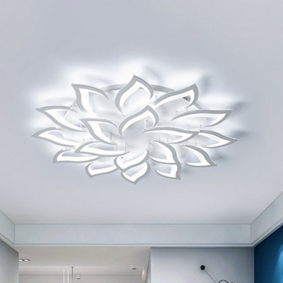 Modern Flower Semi-Flush Ceiling Light Acrylic Living Room LED Flush Mount in White