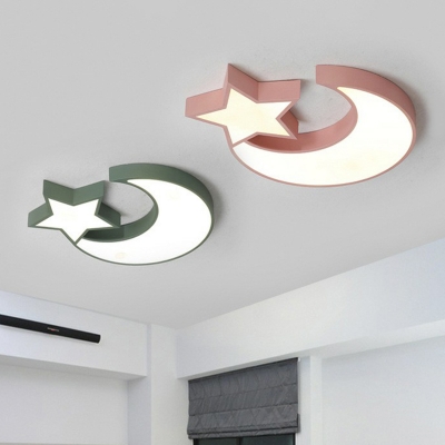 Moon and Star Kindergarten Flush Light Acrylic LED Macaron Flushmount Ceiling Lamp