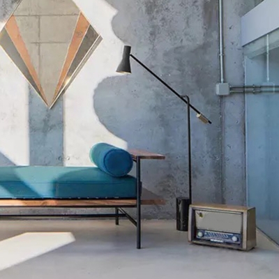Nordic Hourglass Shaped Floor Lighting Cement Single Living Room Floor Lamp in Black