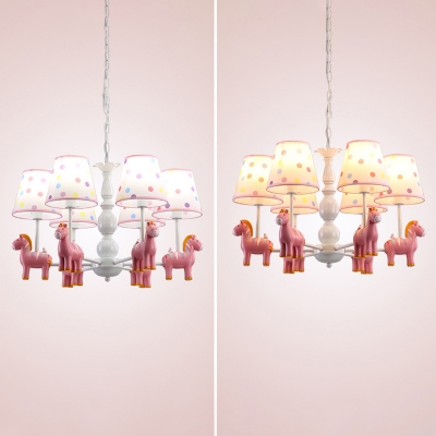 Polka Dot Print Fabric Chandelier Kids Style Suspension Lighting with Horse Decoration