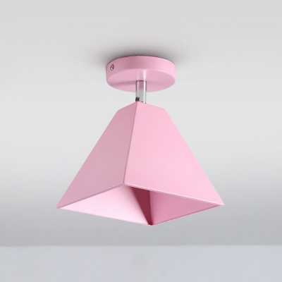 Pyramid Shaped Foyer Ceiling Light Metal 1 Bulb Macaron Semi Flush Mount with Adjustable Joint