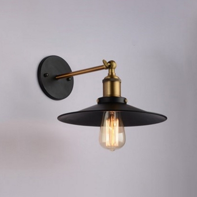 Retro Style Conical Shade Wall Light 1 Head Metallic Wall Lighting Fixture in Black for Restaurant