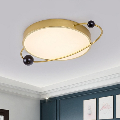 Round Kids Bedroom LED Flush Mount Light Acrylic Nordic Ceiling Fixture with Orbit Decor