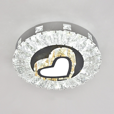 Round LED Ceiling Light Fixture Modern Clear Crystal Corridor Flushmount in Stainless Steel