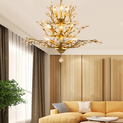 Rural Tree Branch Pendant Chandelier Faceted Cut Crystal Hanging Light Fixture for Restaurant
