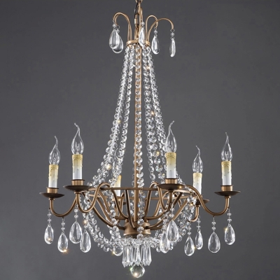 Rustic Empire Chandelier Clear Crystal Hanging Pendant Light in Bronze with Faux Candle