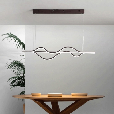 Stylish Minimalist Landscape Line Art Pendant Metal Dining Room LED Island Light in Coffee