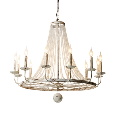 Traditional Candle Pendant Chandelier Metallic Ceiling Hang Lamp with Crystal Strands