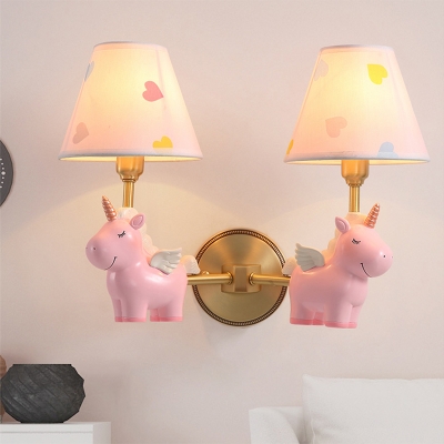 Unicorn Sconce Lighting Fixture Kids Resin 1-Light Bedroom Wall Mounted Lamp with Tapered Lampshade