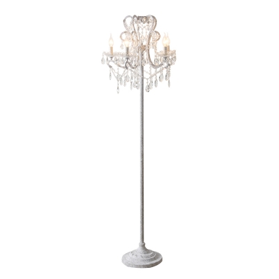 Victorian Candle Chandelier Floor Lamp 5-Head K9 Crystal Standing Light for Bedroom