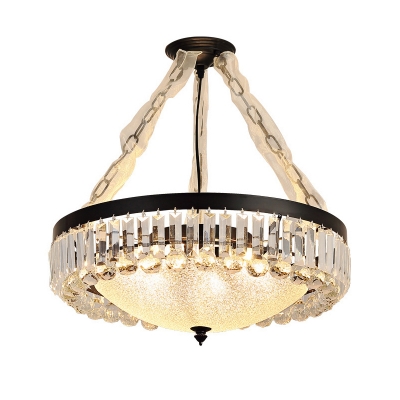 Water Glass Bowl Chandelier Pendant Vintage Dinette Ceiling Lamp with Crystal Accent