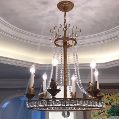 6-Light Round Chandelier Retro Crystal Orb Suspension Pendant Light for Living Room