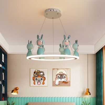 Acrylic Loop Shaped Pendant Chandelier Cartoon LED Hanging Ceiling Light with Figurine Deco