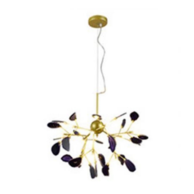Agate Branched Firefly Chandelier Light Simplicity LED Pendant Light Fixture in Gold