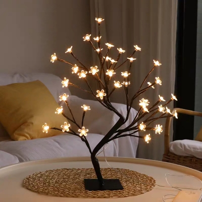 Artistry Bauhinia Tree Night Lamp Metal Bedroom USB Charging LED Table Light in Black