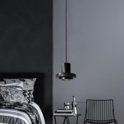 Black Hat Shaped Hanging Lamp Novelty Minimalist 1 Bulb Terrazzo Pendant Ceiling Light