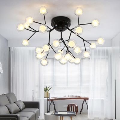 Branch Living Room Flush Mount Chandelier Metal Nordic Style LED Semi Flush Light Fixture in Black