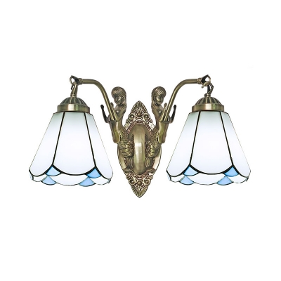 Bronze Finish Mermaid Wall Lighting Tiffany Metal Sconce Light with Bell Stained Glass Shade