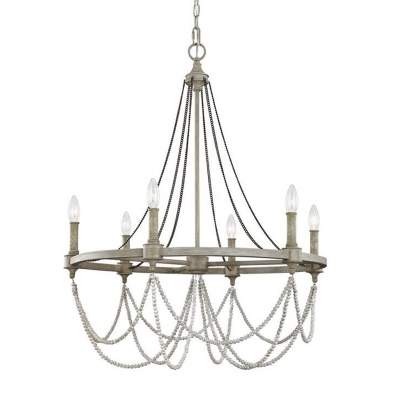 Candle Dining Room Chandelier French Country Metal Grey Hanging Lamp with Bead Deco