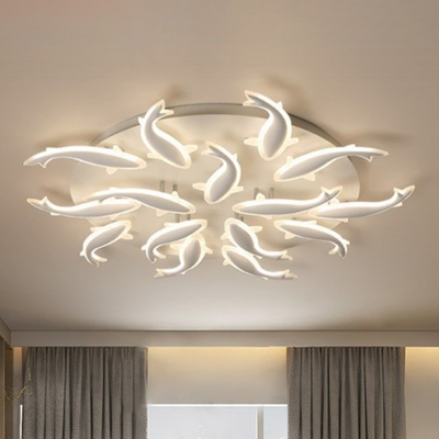 Carp LED Flush-Mount Light Novelty Modern Acrylic White Semi Flush Ceiling Light Fixture