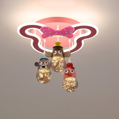 Cartoon Animal Cluster Pendant Lamp Metal Childrens Room Suspension Lighting in Pink