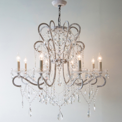Classic Candelabrum Ceiling Pendant Clear Crystal Hanging Chandelier over Dining Table