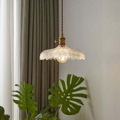 Clear Glass Barn Shaped Pendant Lighting Nordic 1 Bulb Cafe Suspension Light with Scalloped Edge