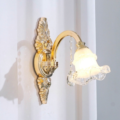 Indoor Light Fixture Antique Ruffled Semi-Opaque Glass Lighting Fitting in Gold with Crystal Accent