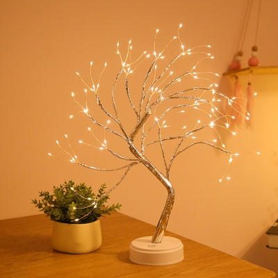 Plastic Tree Shaped Battery Night Light Artistic Integrated LED Firefly Table Lamp
