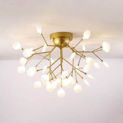 Postmodern Branch Shaped LED Semi Flush Metallic Living Room Ceiling Mount Chandelier