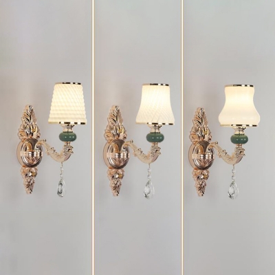 Retro Tapered Wall Lighting Twisted Rib Glass Wall Sconce Light in Gold with Teardrop Crystal