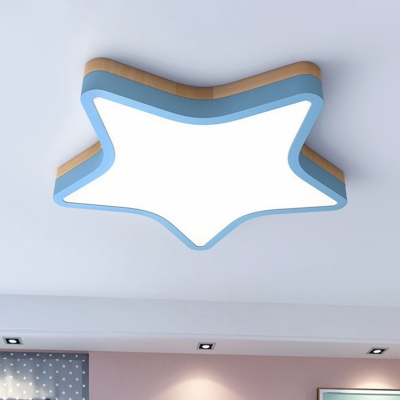 Star Shaped Wooden LED Flushmount Macaron Flush Mount Ceiling Light Fixture for Kids Room