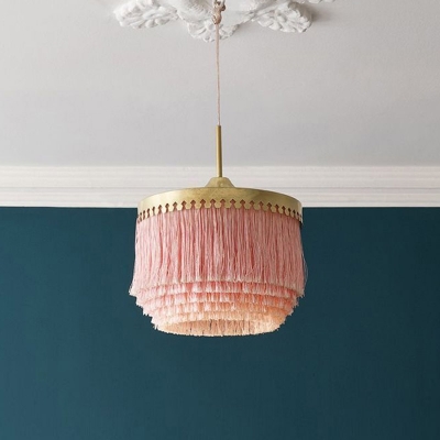 Tassel Girls Bedroom Chandelier Vintage Fabric Single Hanging Ceiling Light Fixture