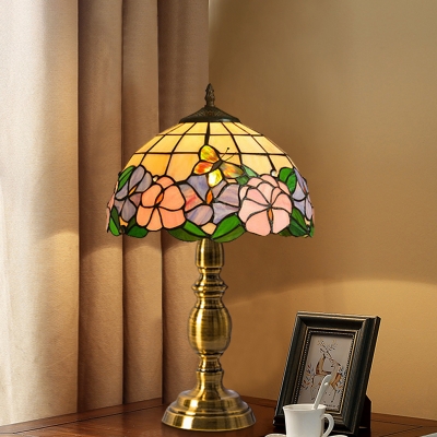 Tiffany-Style Domed Night Table Lamp 1-Light Handcrafted Art Glass Nightstand Light