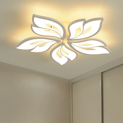 White Floral LED Semi Flush Mount Light Modernism Acrylic Ceiling Lamp for Dining Room