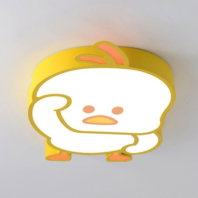 Yellow Duck Shaped Ceiling Lighting Cartoon LED Acrylic Flush Mount Light Fixture