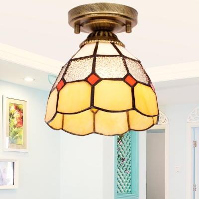 Bell Shaped Ceiling Mount Light 1 Head Grid Glass Classic Semi Flush Light for Kitchen