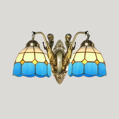 Bronze Finish Mermaid Wall Lighting Tiffany Metal Sconce Light with Bell Stained Glass Shade