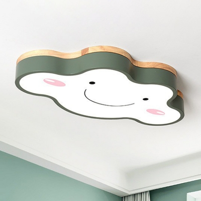 Cloud Shaped LED Flush Mount Ceiling Fixture Cartoon Acrylic Nursery LED Flush Light in Wood
