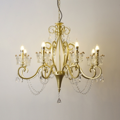 Crown Shaped Chandelier Light Retro Crystal Hanging Light Fixture with Swirl Arm